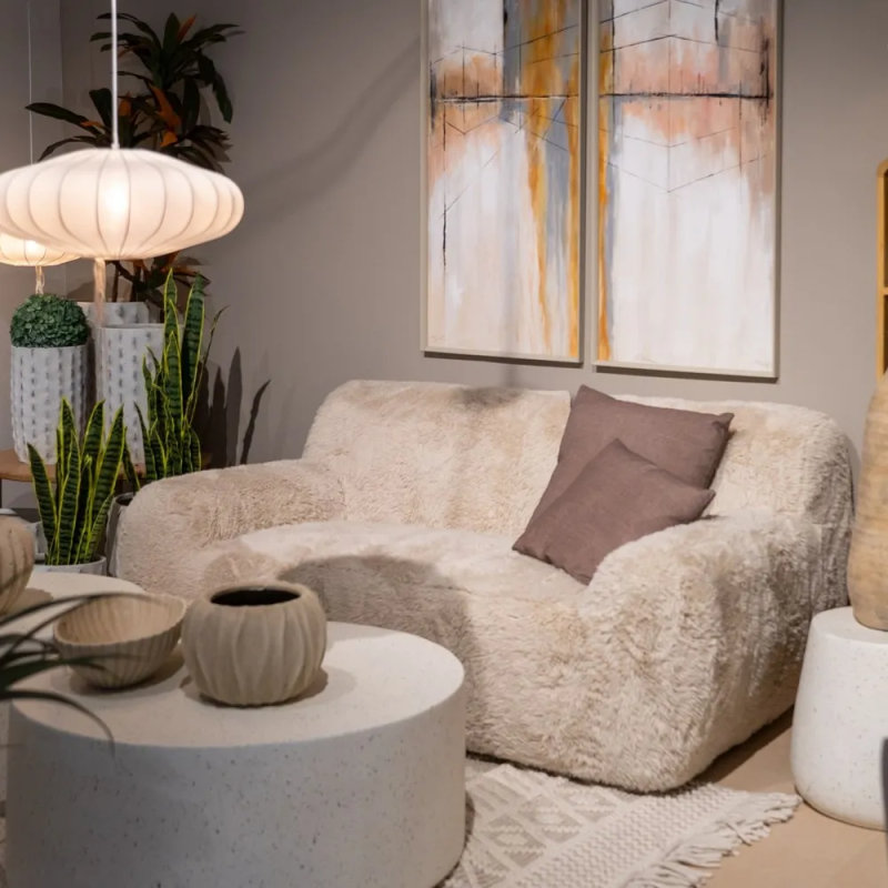 Canapé original Bouclette 2 places en Tissu Beige Bouclé Bois MDF Unai - 2