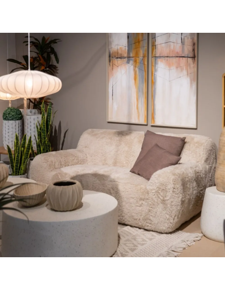 Canapé original Bouclette 2 places en Tissu Beige Bouclé Bois MDF Unai - 2