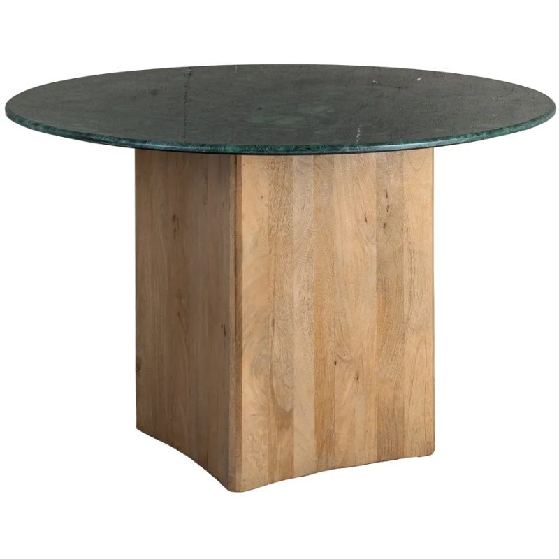 Table à manger moderne chic Ronde 4 personnes 115 cm en Marbre Vert Bois de manguier Naturel Norvio - 1