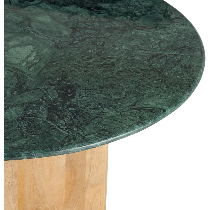 Table à manger moderne chic Ronde 4 personnes 115 cm en Marbre Vert Bois de manguier Naturel Norvio - 3