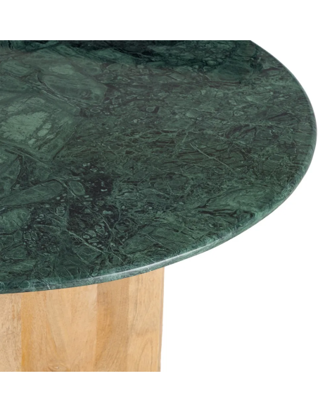 Table à manger moderne chic Ronde 4 personnes 115 cm en Marbre Vert Bois de manguier Naturel Norvio - 3