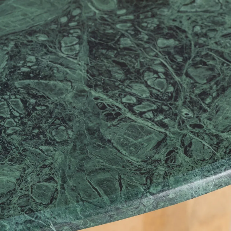 Table à manger moderne chic Ronde 4 personnes 115 cm en Marbre Vert Bois de manguier Naturel Norvio - 4