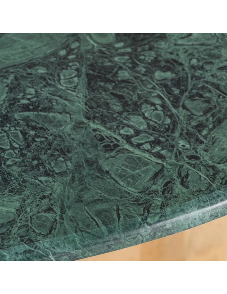 Table à manger moderne chic Ronde 4 personnes 115 cm en Marbre Vert Bois de manguier Naturel Norvio - 4