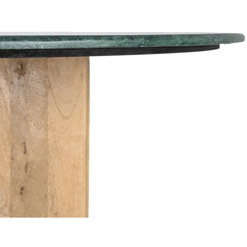 Table à manger moderne chic Ronde 4 personnes 115 cm en Marbre Vert Bois de manguier Naturel Norvio - 5