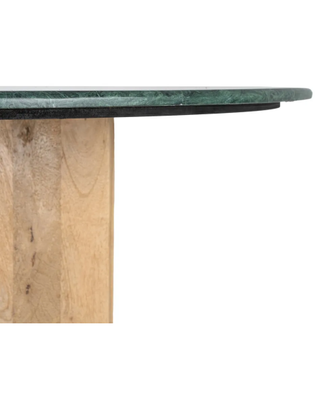 Table à manger moderne chic Ronde 4 personnes 115 cm en Marbre Vert Bois de manguier Naturel Norvio - 5