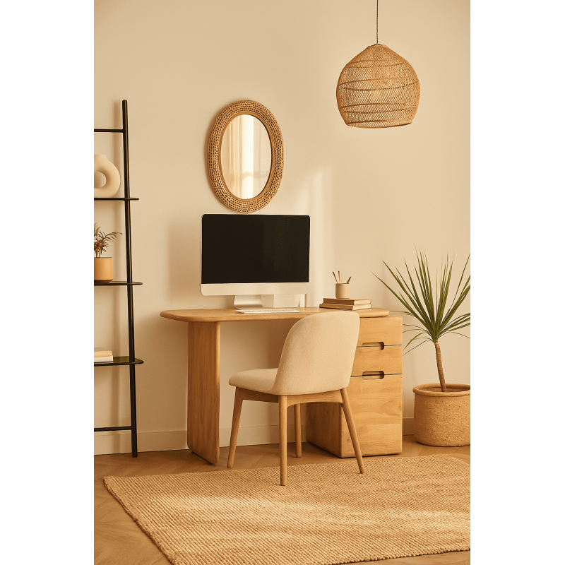 Bureau moderne contemporain 1 porte 2 tiroirs en Bois de manguier Naturel Dalvin - 2