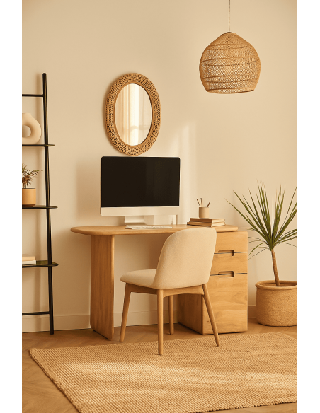 Bureau moderne contemporain 1 porte 2 tiroirs en Bois de manguier Naturel Dalvin - 2