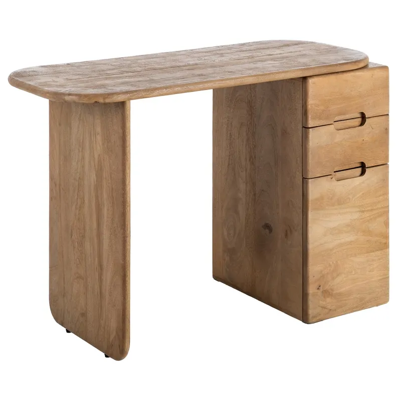 Bureau moderne contemporain 1 porte 2 tiroirs en Bois de manguier Naturel Dalvin - 1