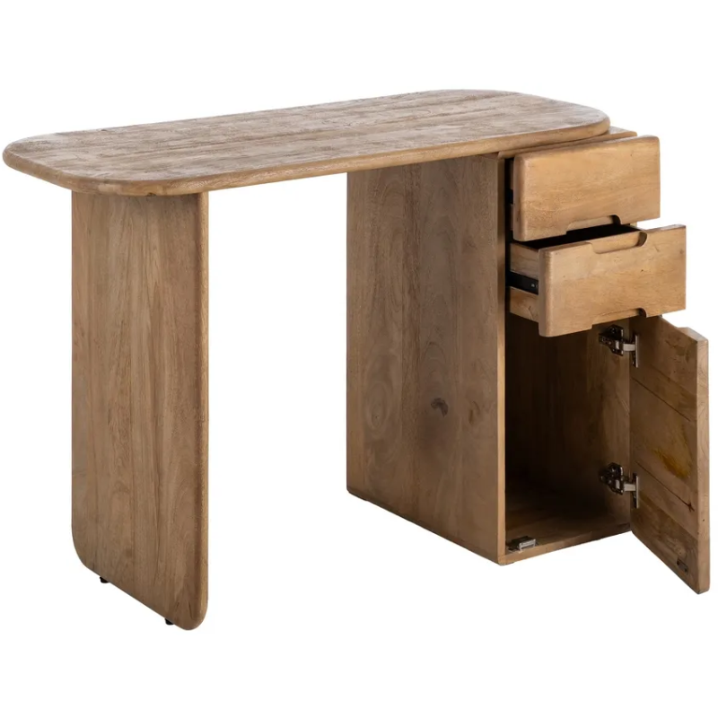 Bureau moderne contemporain 1 porte 2 tiroirs en Bois de manguier Naturel Dalvin - 3