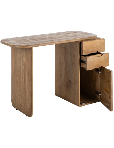 Bureau moderne contemporain 1 porte 2 tiroirs en Bois de manguier Naturel Dalvin - 3