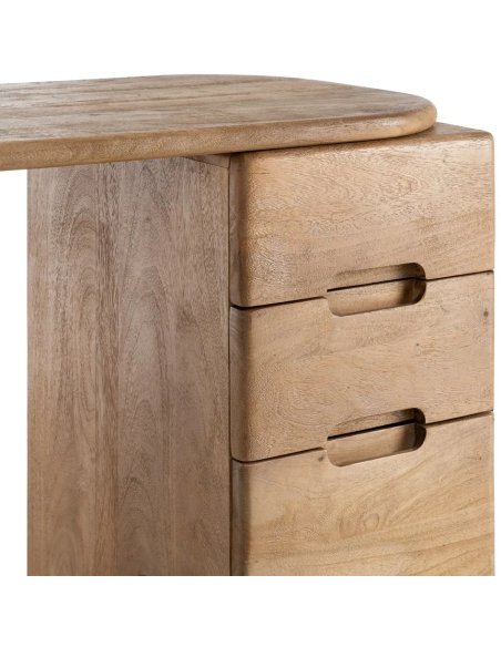 Bureau moderne contemporain 1 porte 2 tiroirs en Bois de manguier Naturel Dalvin - 4