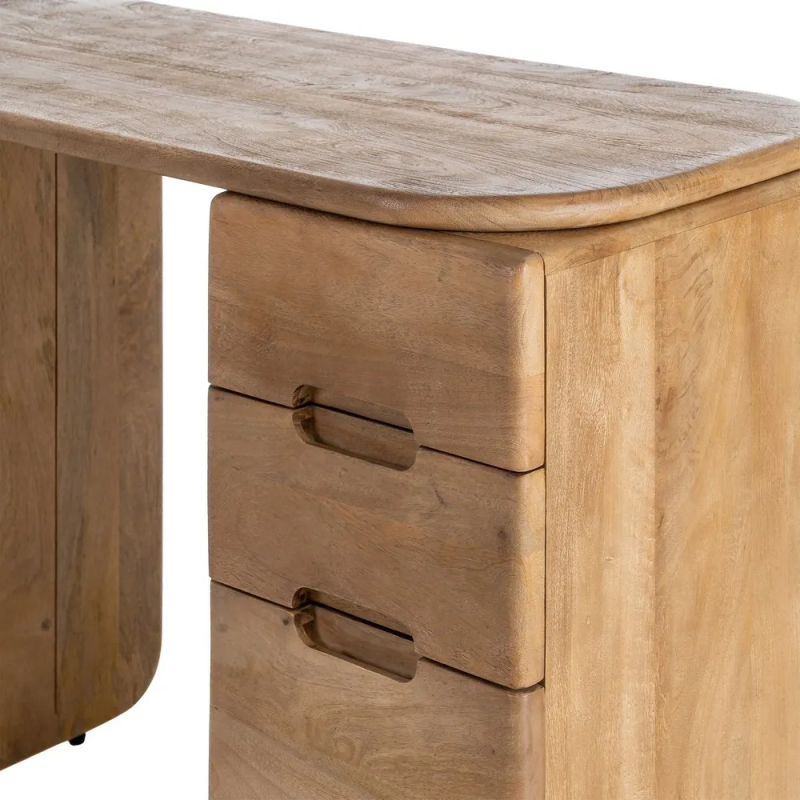 Bureau moderne contemporain 1 porte 2 tiroirs en Bois de manguier Naturel Dalvin - 8