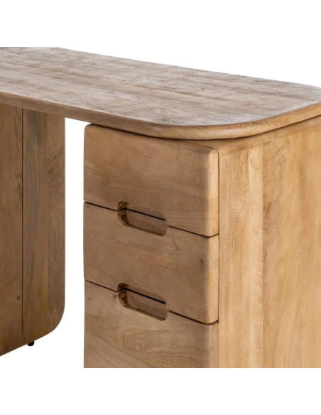 Bureau moderne contemporain 1 porte 2 tiroirs en Bois de manguier Naturel Dalvin - 8