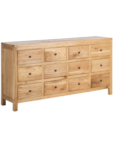Grand Buffet rustique chic Bas 12 tiroirs en Bois de mindi Naturel Vera - 1
