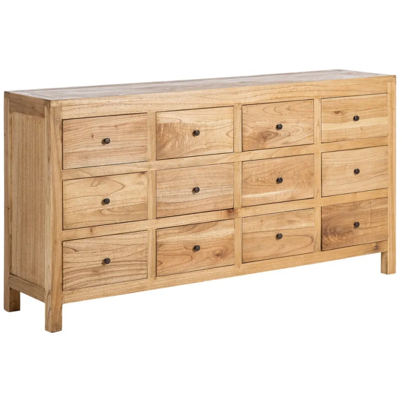 Grand Buffet rustique chic Bas 12 tiroirs en Bois de mindi Naturel Vera - 1