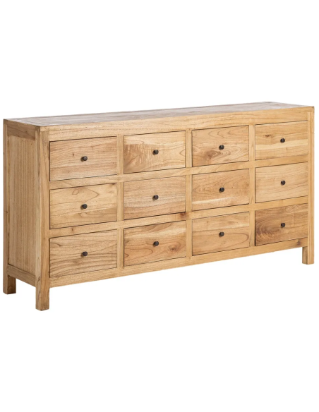 Grand Buffet rustique chic Bas 12 tiroirs en Bois de mindi Naturel Vera - 1