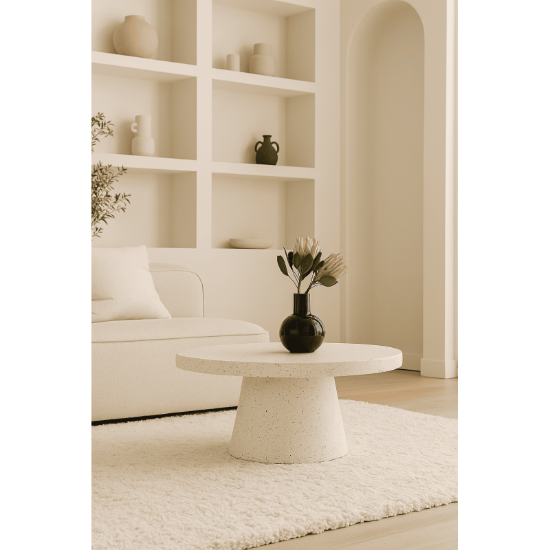 Table basse moderne Ronde en Fibre de magnésium Blanc Effet terrazzo Orcera - 2