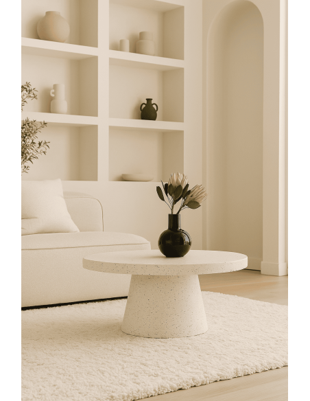 Table basse moderne Ronde en Fibre de magnésium Blanc Effet terrazzo Orcera - 2