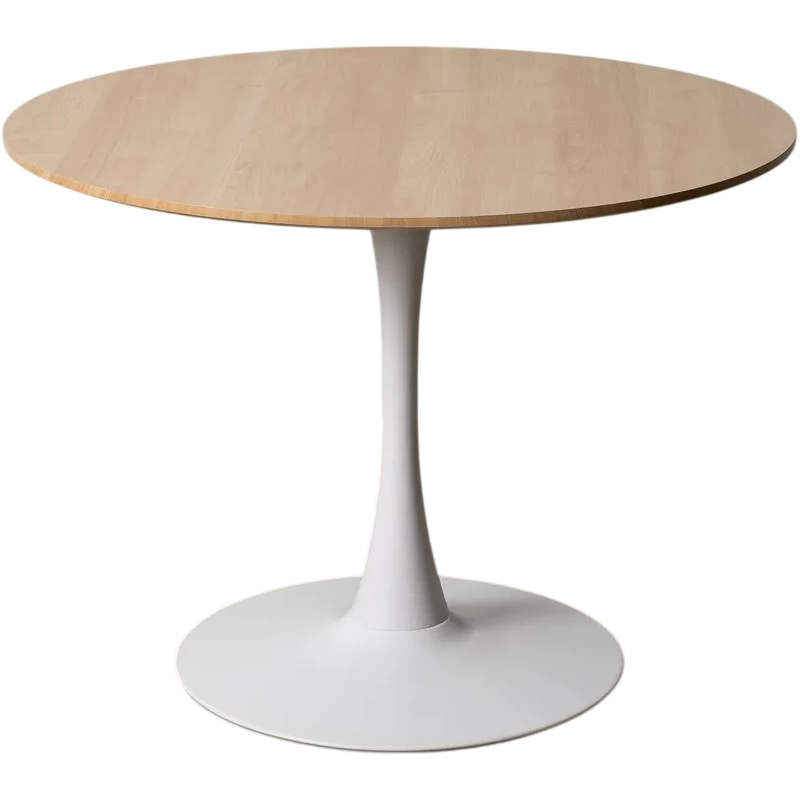 Table à manger moderne chic Ronde 4 personnes en Bois MDF Naturel Mélaminé Motif bois Métal Blanc Oshira - 1