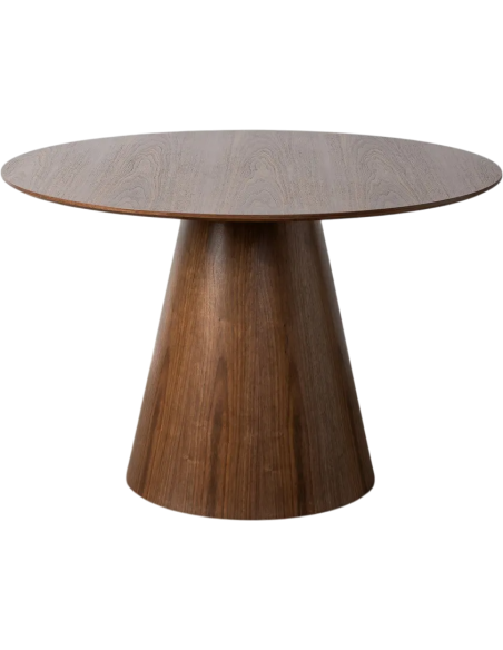 Table à manger moderne Ronde 6 personnes en Bois MDF Vinyle Marron Effet bois Dharya - 1