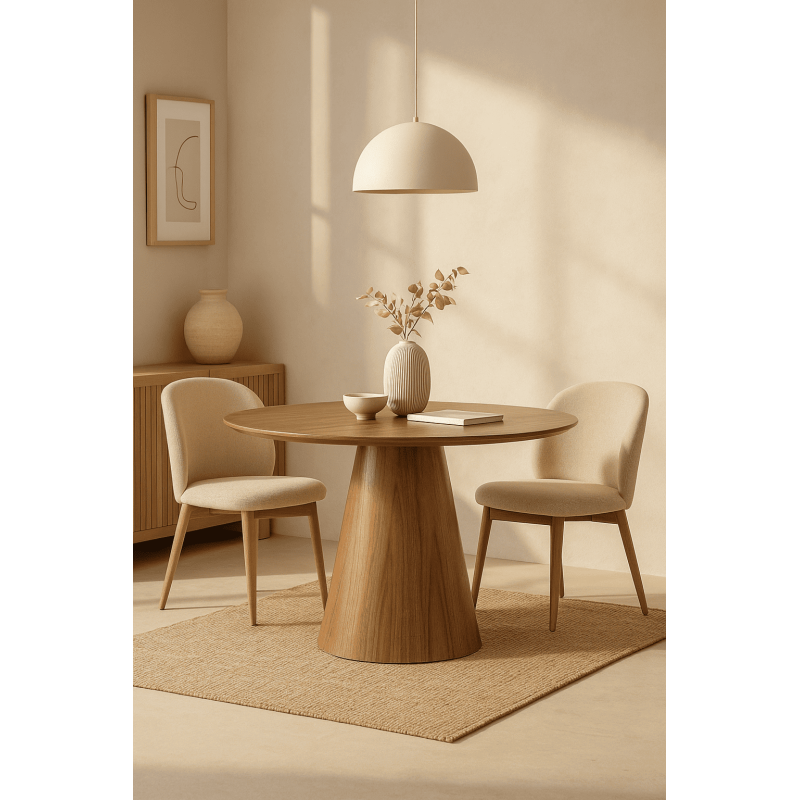 Table à manger moderne Ronde 6 personnes en Bois MDF Vinyle Marron Effet bois Dharya - 2