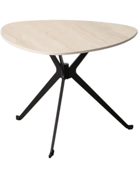 Table basse moderne chic Organique en Pierre frittée Beige Effet travertin Métal Noir Ahlira - 1