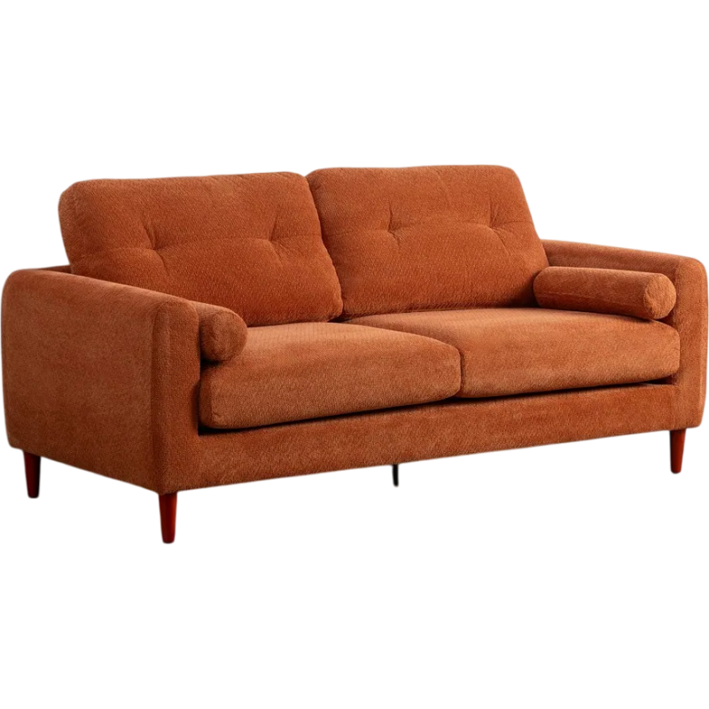 Canapé mid-century moderne Droit 2 places Tissu Terracotta Bois d'eucalyptus Tanilo - 1
