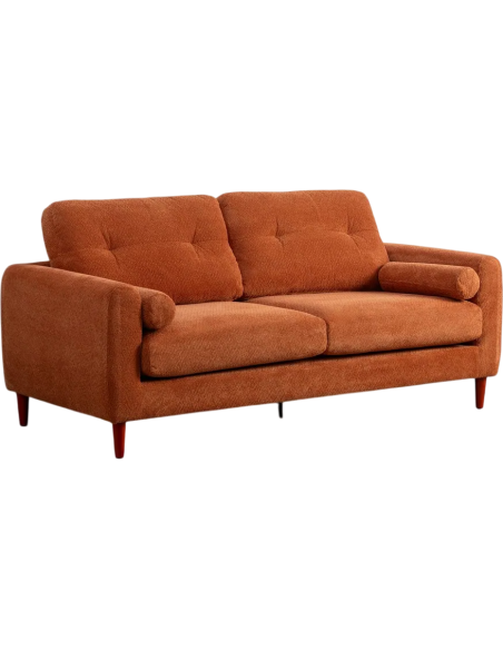 Canapé mid-century moderne Droit 2 places Tissu Terracotta Bois d'eucalyptus Tanilo - 1