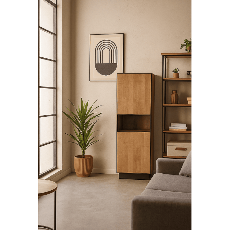 Buffet moderne chic Haut 2 portes 1 niche en Bois de manguier Naturel Métal Noir Ohio - 2