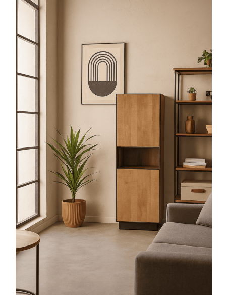 Buffet moderne chic Haut 2 portes 1 niche en Bois de manguier Naturel Métal Noir Ohio - 2