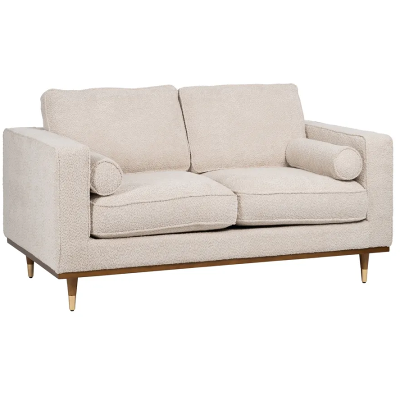 Canapé moderne bouclette Droit 2 places en Tissu Beige Bouclé Bois d'hévéa Bois MDF Marron Métal Doré Guido - 1