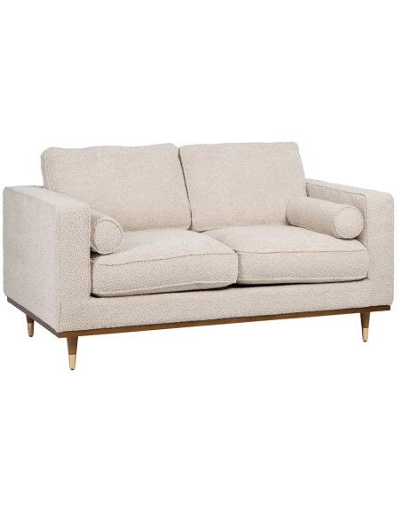 Canapé moderne bouclette Droit 2 places en Tissu Beige Bouclé Bois d'hévéa Bois MDF Marron Métal Doré Guido - 1