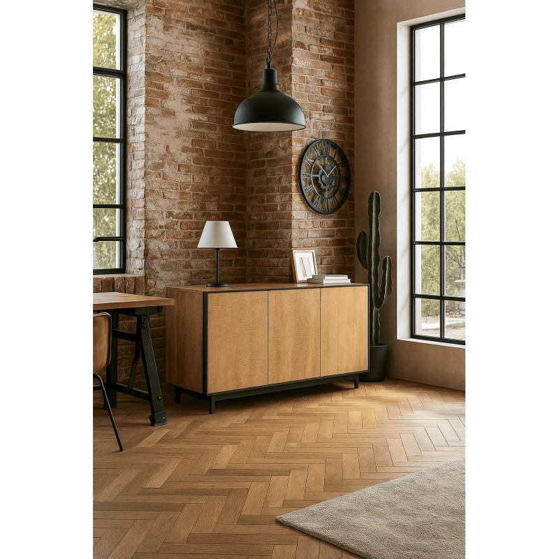 Buffet moderne chic Bas 3 portes en Bois de manguier Naturel Métal Noir Ohio - 2