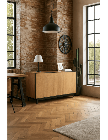 Buffet moderne chic Bas 3 portes en Bois de manguier Naturel Métal Noir Ohio - 2