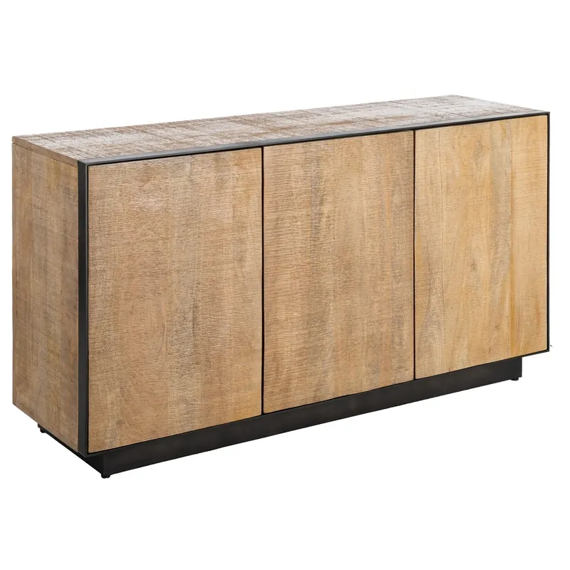 Buffet moderne chic Bas 3 portes en Bois de manguier Naturel Métal Noir Ohio - 1