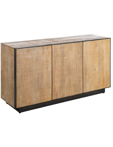 Buffet moderne chic Bas 3 portes en Bois de manguier Naturel Métal Noir Ohio - 1