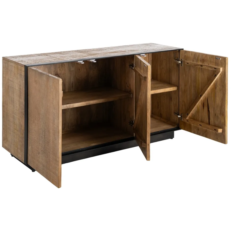 Buffet moderne chic Bas 3 portes en Bois de manguier Naturel Métal Noir Ohio - 3