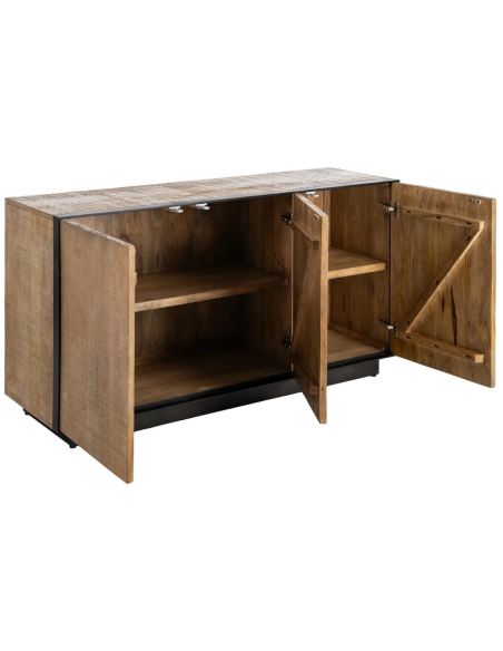 Buffet moderne chic Bas 3 portes en Bois de manguier Naturel Métal Noir Ohio - 3