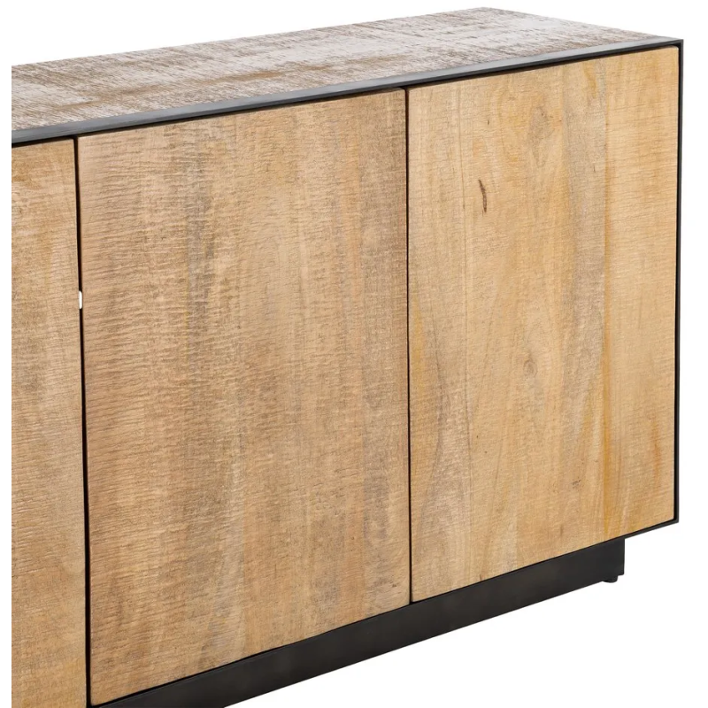 Buffet moderne chic Bas 3 portes en Bois de manguier Naturel Métal Noir Ohio - 4