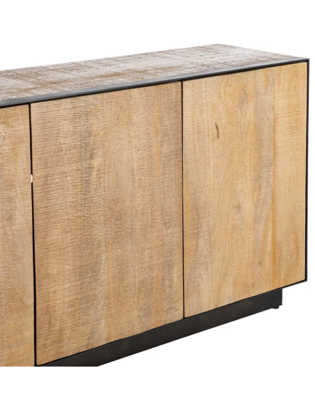 Buffet moderne chic Bas 3 portes en Bois de manguier Naturel Métal Noir Ohio - 4