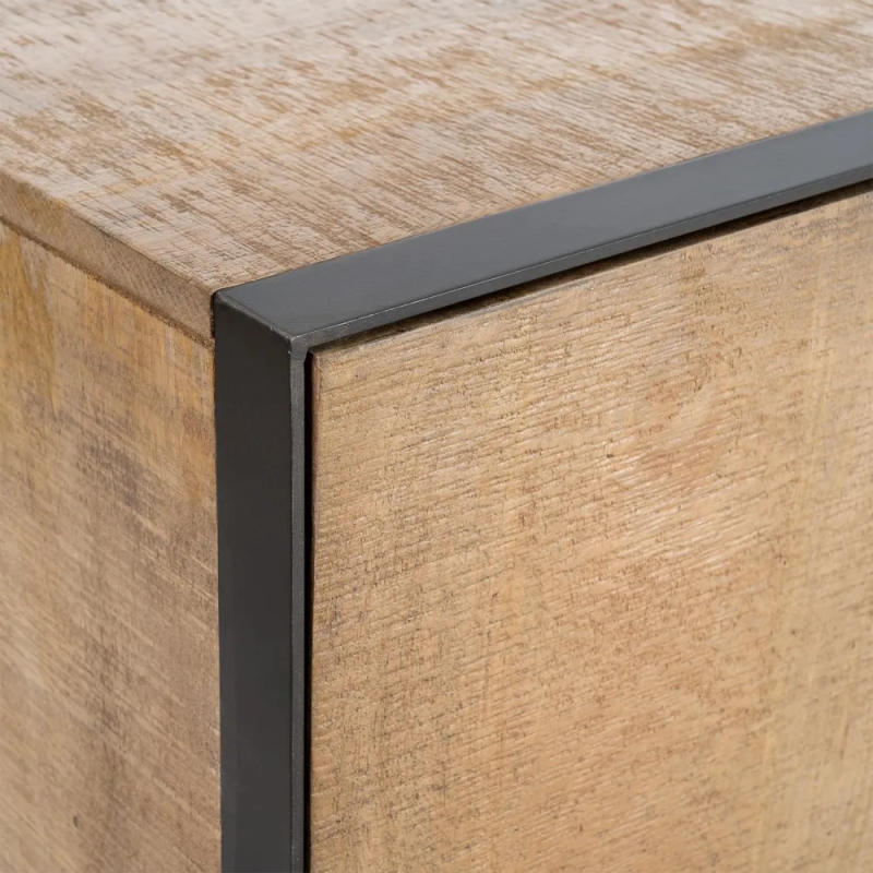 Buffet moderne chic Bas 3 portes en Bois de manguier Naturel Métal Noir Ohio - 6
