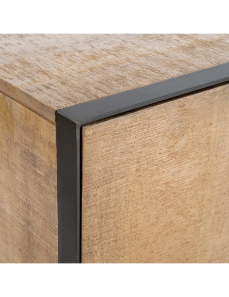 Buffet moderne chic Bas 3 portes en Bois de manguier Naturel Métal Noir Ohio - 6