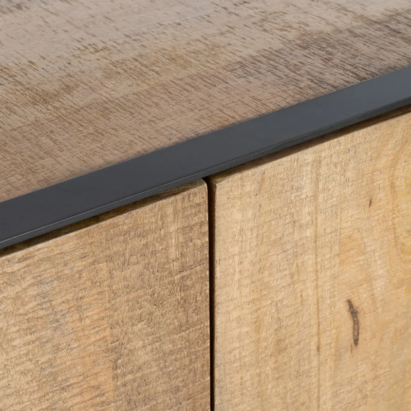 Buffet moderne chic Bas 3 portes en Bois de manguier Naturel Métal Noir Ohio - 7