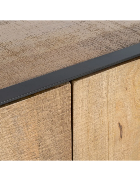 Buffet moderne chic Bas 3 portes en Bois de manguier Naturel Métal Noir Ohio - 7