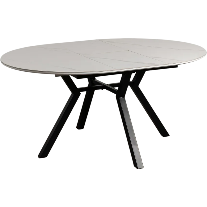 Table à manger extensible moderne chic Ovale 6 personnes en Céramique Blanc Effet marbre Métal Noir Nayat - 1