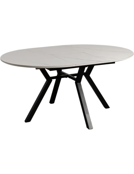 Table à manger extensible moderne chic Ovale 6 personnes en Céramique Blanc Effet marbre Métal Noir Nayat - 1