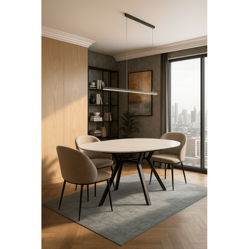 Table à manger extensible moderne chic Ovale 6 personnes en Céramique Blanc Effet marbre Métal Noir Nayat - 2