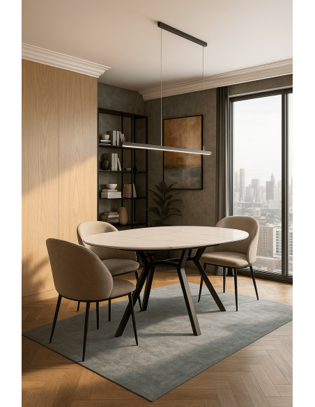 Table à manger extensible moderne chic Ovale 6 personnes en Céramique Blanc Effet marbre Métal Noir Nayat - 2