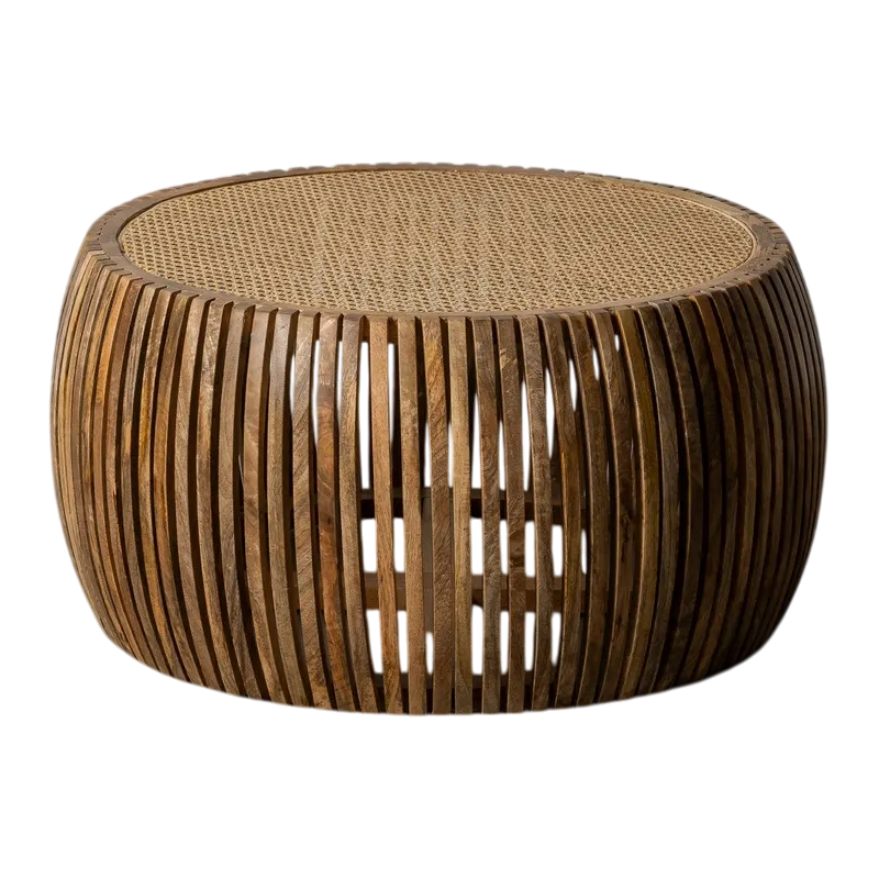 Table basse bohème chic Ronde en Bois de manguier Rotin Naturel Cannage Jilaya - 1