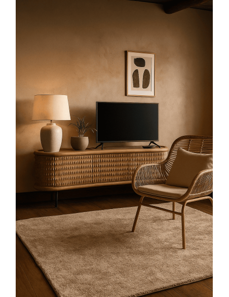 Grand Buffet organique moderne Bas 3 portes en Bois de manguier Naturel Métal Noir Rosian - 2